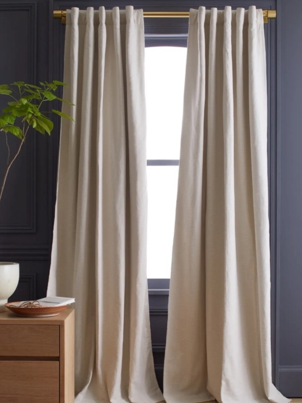 QUINCE Set Of 2 48x84 Cotton Slub Room Darkening Curtains Natural 1143
